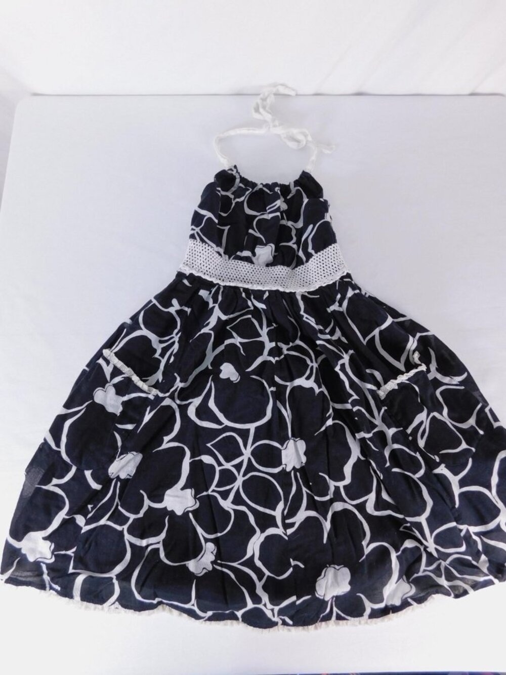 Hype Dress Girls 7 Black Floral Halter Sundress Smocked Lace Casual Party Summer